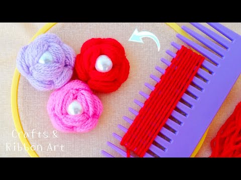 Super Easy Woolen Rose Making Trick Using Hair Comb - DIY 3D Woolen Roses - Hand Embroidery Flowers