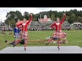 Scottish Highland Fling display by champion dancers during 2021 Grampian Highland Games in Braemar