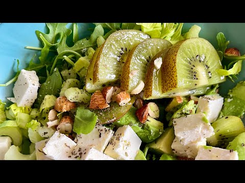 Healthy Green Salad with Celery, Kiwi and Avocado. Keto, Paleo and Vegan Salad Recipe.