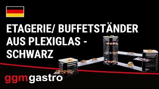 Stojak bufetowy - 3-poziomowy - stal nierdzewna i plexiglas - Wys.: 600mm - Kwadratowy - Czarny - w zestawie 3 miski melaminowe