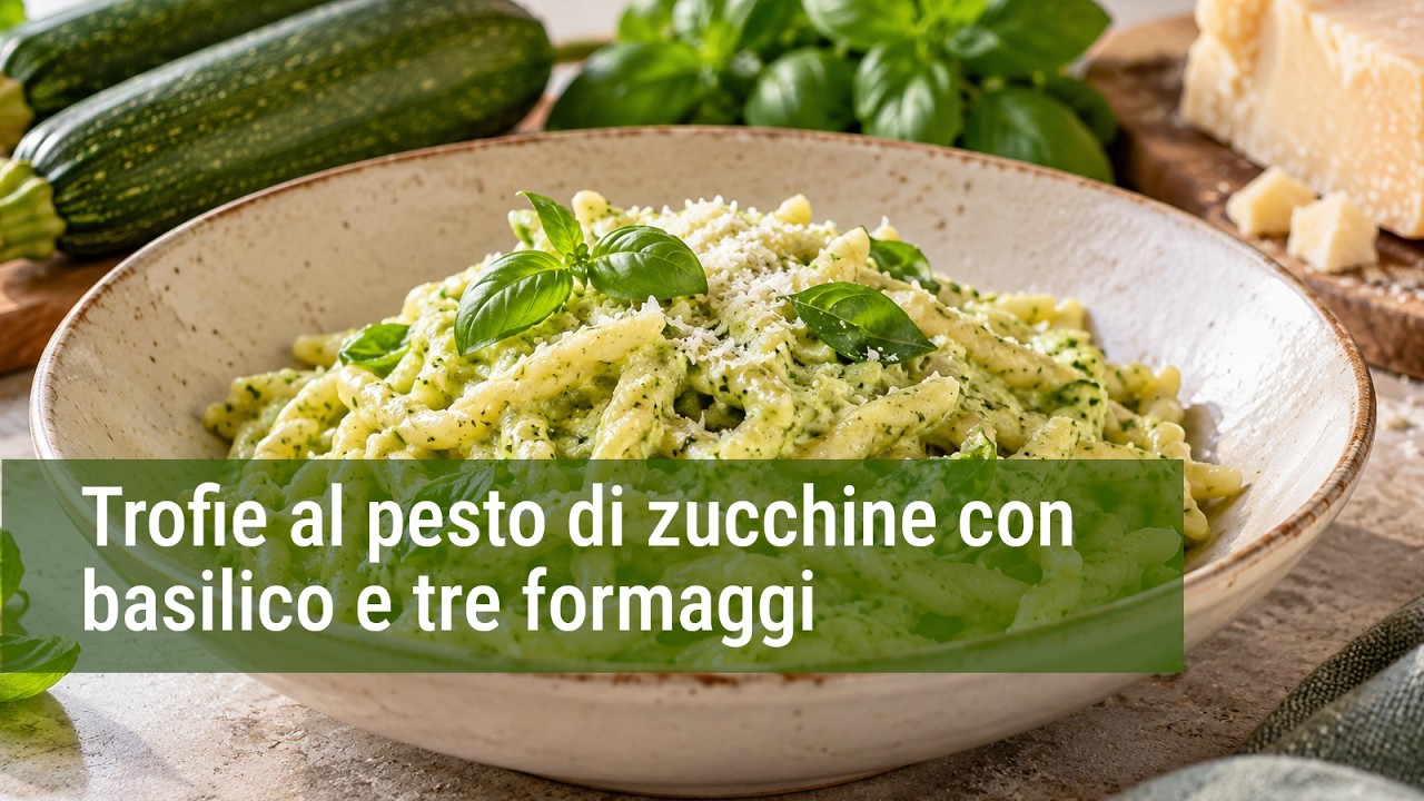 Anteprima video: Trofie al pesto di zucchine: ricetta cremosa con basilico e tre formaggi