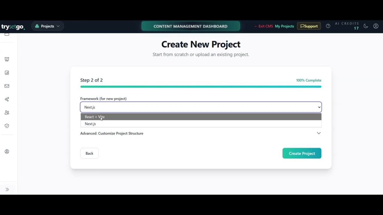 TrySetGo Create Project| How to create project