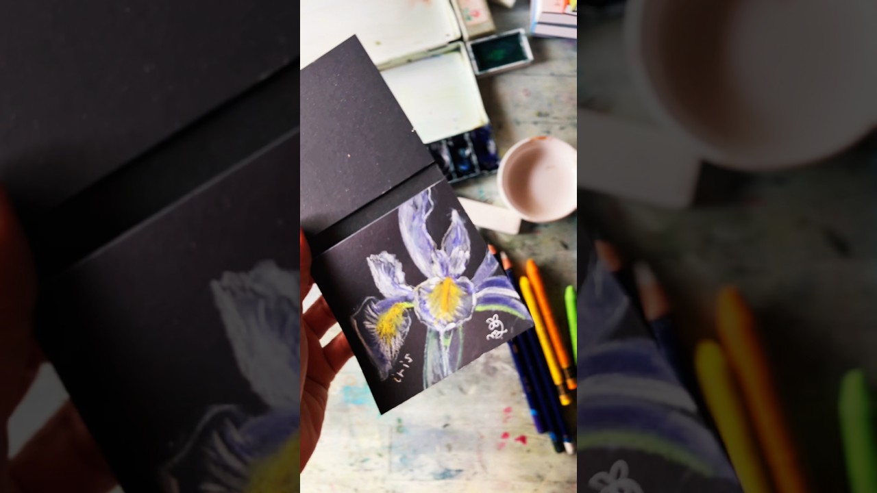 黒い紙に水彩で花を描くには✨#描き方 #水彩クレヨン#水彩色鉛筆