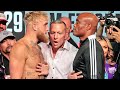 GEORGES ST-PIERRE BREAKS UP INTENSE JAKE PAUL VS ANDERSON SILVA FACE OFF AT CEREMONIAL WEIGH IN!