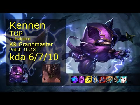 Kennen vs Malphite Top - KR Grandmaster 6/7/10 Patch 10.18 Gameplay // [롤] 케넨 vs 말파이트 탑