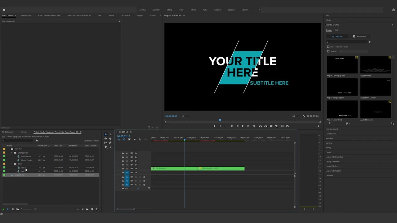 How to edit the Kinetic Typography Accent Color Name Reveal04 in Premiere Pro