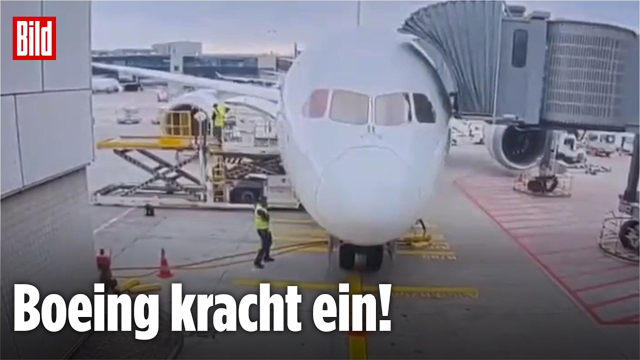 Flughafen Frankfurt: Fahrwerk von neuer Boeing kracht im Gate zusammen!