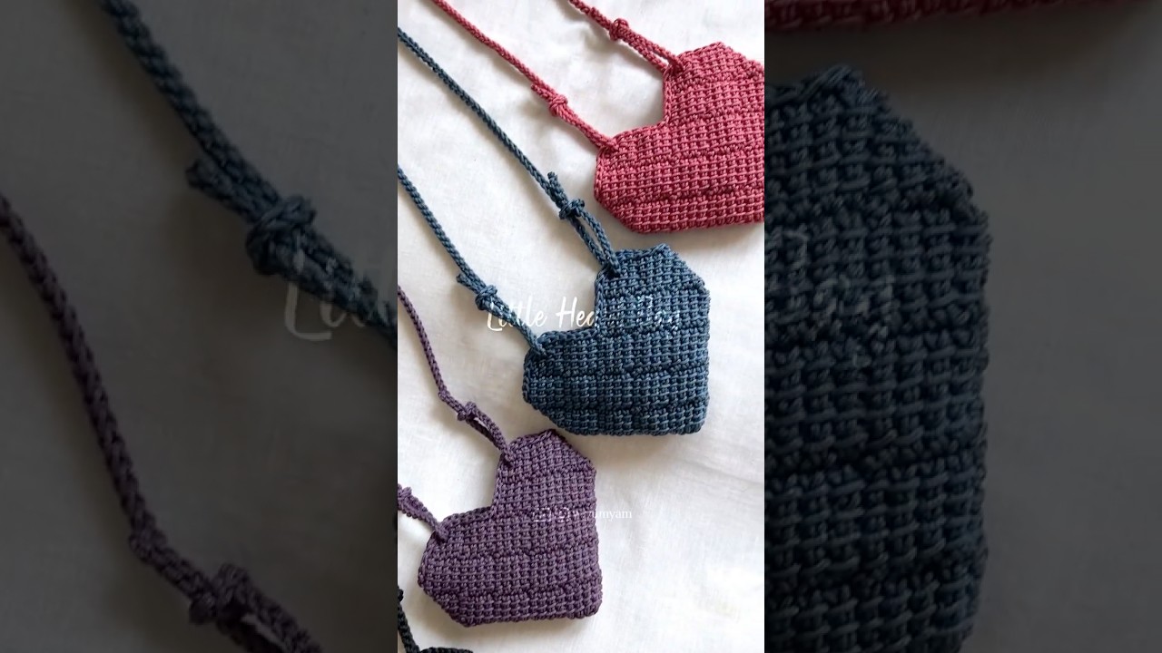 とじはぎなしで編めるアフガン編みのハートバッグ♡#アフガン編み #かぎ針編み  #crochettutorial #tunisiancrochet
