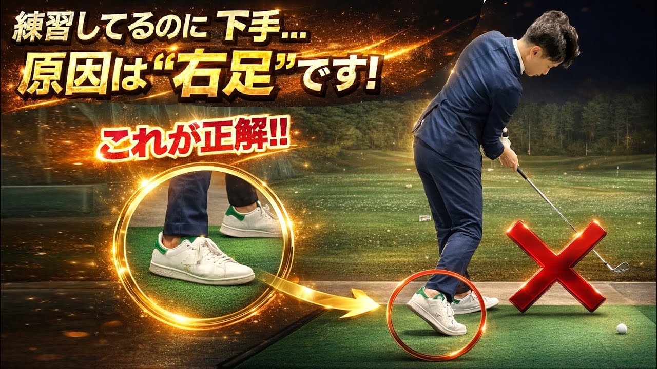 右足がめくれる＝危険‼︎ 日本だけズレてます 【WGSL】【ベタ足】【前倒し】【飛距離アップ】【右サイドの仕事】【フェースターン】【手打ちドリル】