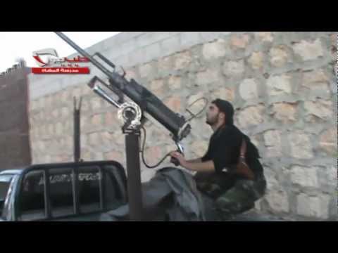 التصدي للطيران المروحي في محيط مدرسة المشاة في ريف حلب بواسطة رشاش 14 من قبل لواء درع الشهباء