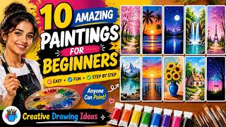 10 Easy Acrylic Painting Tutorial on Canvas for Beginners | Creative Art Ideas