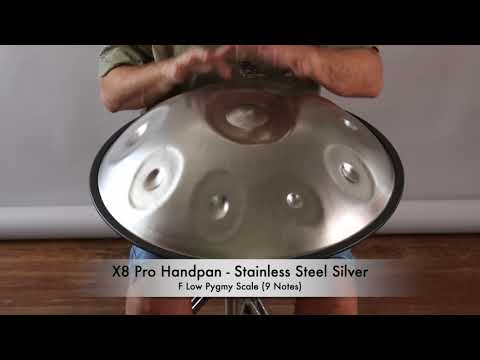 X8 Pro Handpan F Low Pygmy Stainless Steel w/ Bag, F3/ G3, Ab3, C4, Eb4, F4, G4, Ab4, C5, 23-inches
