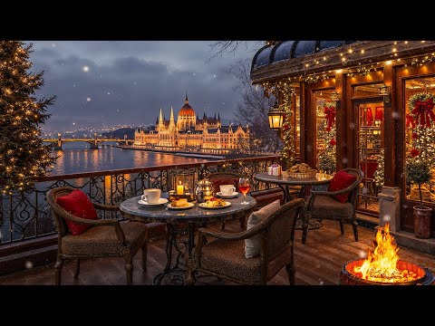 Winter Jazz Café Ambience in Budapest ☕ Smooth Jazz Music | Burning Fireplace for Study, Work