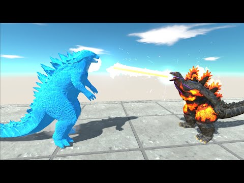 BLUE GODZILLA 2014 VS BURNING GODZILLA DEATH FALL - Animal Revolt Battle Simulator