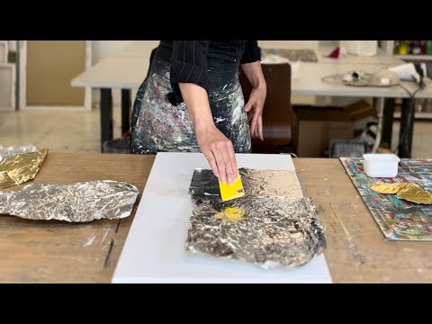 Abstract painting on aluminum foil, texture, acrylic, instruction, also for beginners