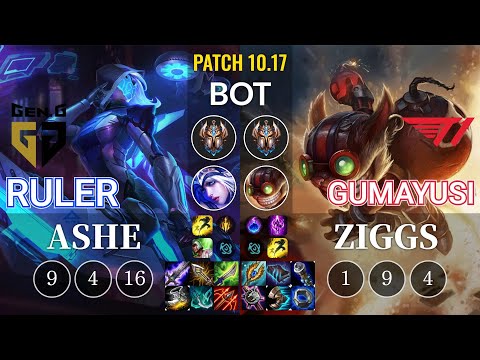 GEN Ruler Ashe vs T1 Gumayusi Ziggs Bot - KR Patch 10.17