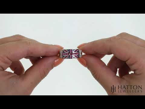 9ct Yellow Gold 0.06ct Diamond 0.28ct Blue Sapphire & 1.00ct Ruby Union Jack Ring
