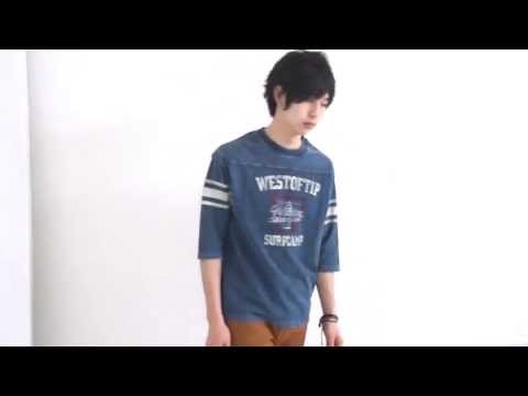 インディゴ染め 5分袖 フットボール Tシャツ