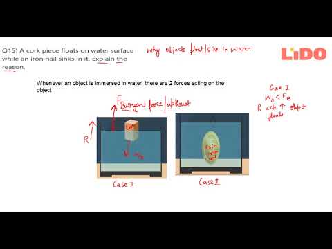 Q15 A cork piece floats on water surface while an iron nail sinks in it Explain the reason... Q15 A cork piece floats on water surface while an iron nail sinks in it Explain the reason...