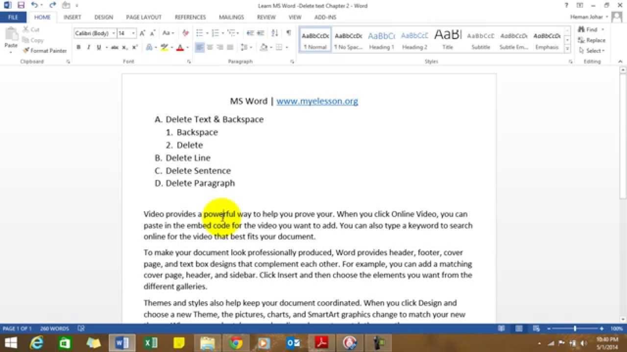 MS Word How to Delete Text Chapter 2