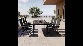 KETTLER BasicPlus Garten-Essgruppe, anthrazit, Alu/Textilene, Tisch 180/240x100cm, 6 Klappstühle