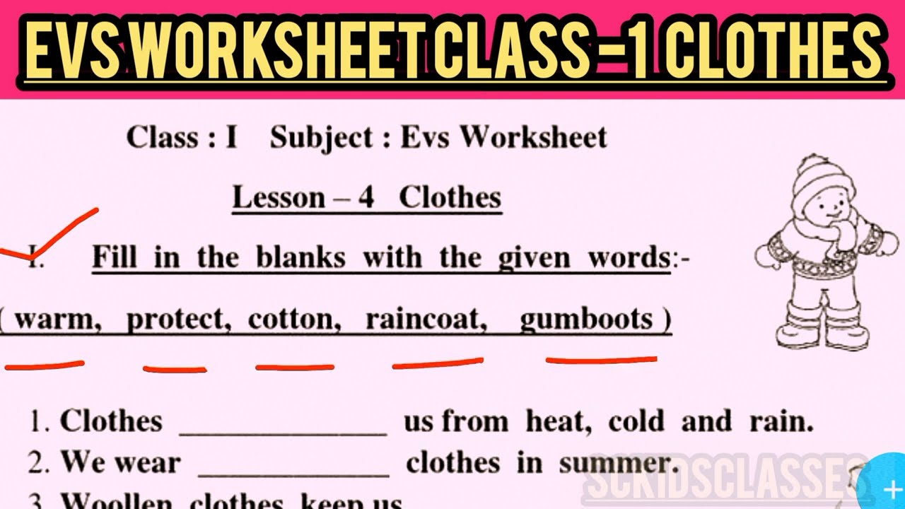 Clothes EVS class 1||class 1 evs worksheet|@sckidsclasses