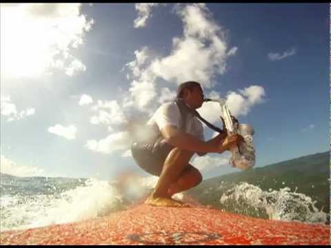 Reggie Padilla Plays Saxophone While Surfing