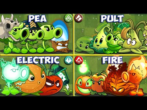 4 Team Plants PEA x PULT x FIRE x ELECTRIC Battlez - Which Team Plant Will Win? - PvZ 2 Battlez