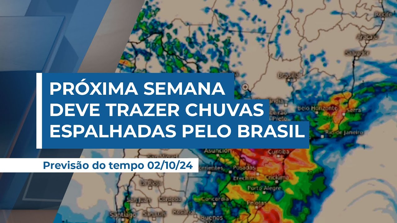 A partir da próxima semana, chuvas começam a se espalhar pelo BR, mas ainda de forma irregular.