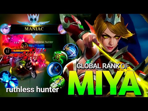 MANIAC!! Miya ruthless hunter Crazy Damage Attack Speed Build!! Global Rank of Miya - Mobile Legends