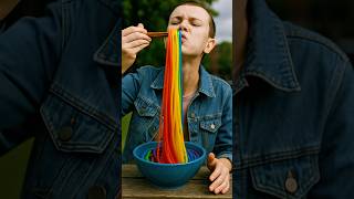 Eleven from Stranger Things Tries Rainbow Noodles | AI Mukbang Madness!