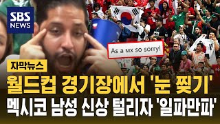 월드컵 경기장 한국인 뒤에서 '눈 찢기'.."멕시코 토목공학회장?" 신상 털리자 '일파만파' (자막뉴스) / SBS