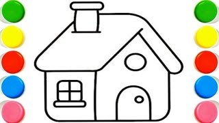 How To Draw cute house Drawing, Painting & Coloring For Kids and Toddlers_ Child Art 🏡🏡🛖🛖