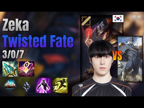 Zeka Mid Twisted Fate vs Galio lol KR solo rank Full Game 15.16 | 제카 트위스티드 페이트 vs 갈리오
