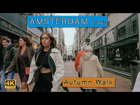 Amsterdam City Center Autumn Walk - 4K One Hour Walking Tour