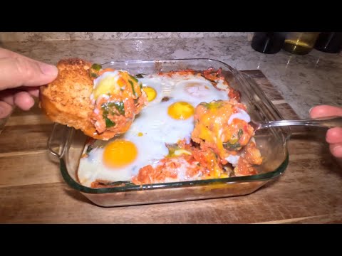 Baked Eggs In A Tomato Spinach Cream Sauce