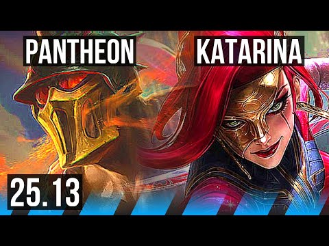 PANTHEON vs KATARINA (MID) | 12/1/9, 8 solo kills, Legendary | KR Master | 25.13