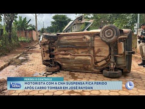 Perdeu o controle: Motorista com a CNH suspensa fica ferido após carro tombar em José Raydan.