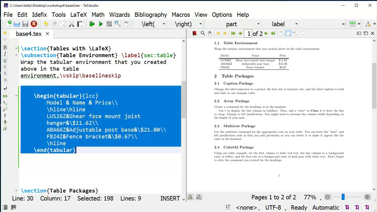 Using the Table Environment in LaTeX