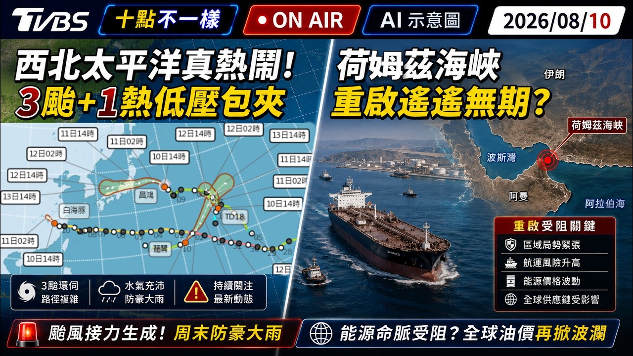 【0810 十點不一樣LIVE】西北太平洋真熱鬧!3颱+1熱低壓包夾 荷姆茲海峽重啟遙遙無期?