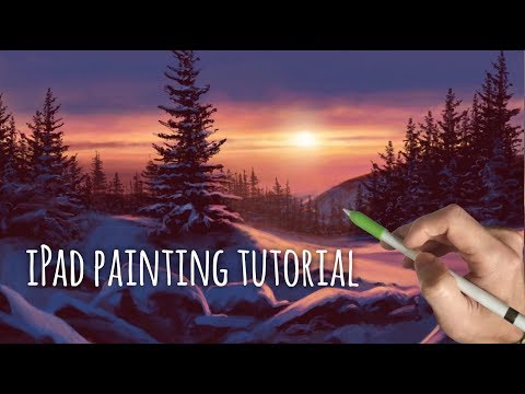 How to paint realistic landscape 2 - snow sunset painting tutorial ipad pro - apple pencil