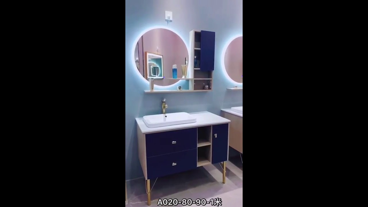 Nice design bath vanity set with round led mirror, medicine cabinet