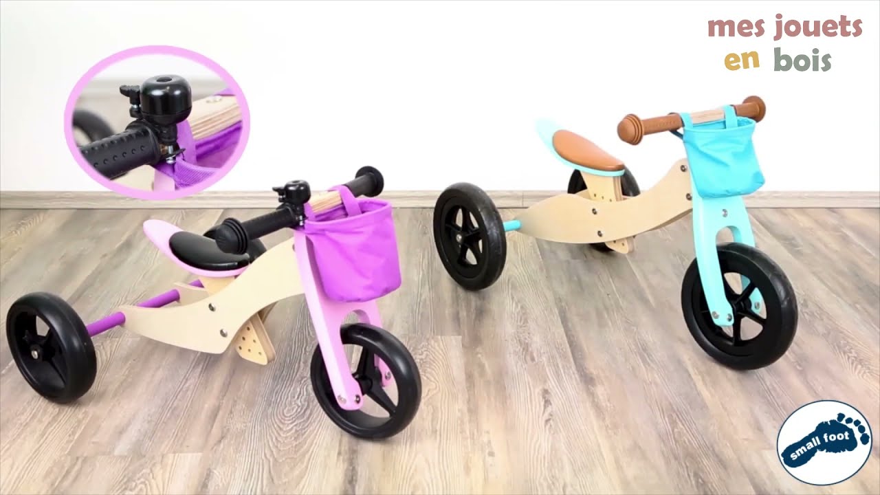 Tricycle et draisienne 2 en 1 en bois - Petite balade bleu turquoise