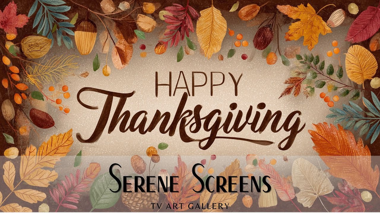 Cozy Autumn Leaves Happy Thanksgiving Banner - TV Art Display, Screensaver, Wallpaper, Background