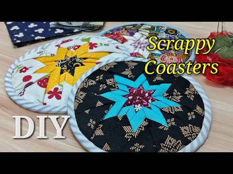 DIY Folded Star Coasters - Fabric Scraps Idea ∥ DIY折叠星形杯垫 - 碎布利用