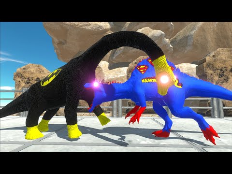 SUPERMAN SPINOSAURUS VS BATMAN BRACHIOSAURUS DEATH FALL - Animal Revolt Battle Simulator