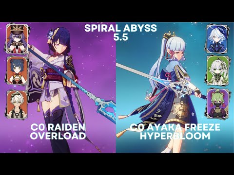 Spiral Abyss 5.5 C0 Raiden Overload and C0 Ayaka freeze hyperbloom