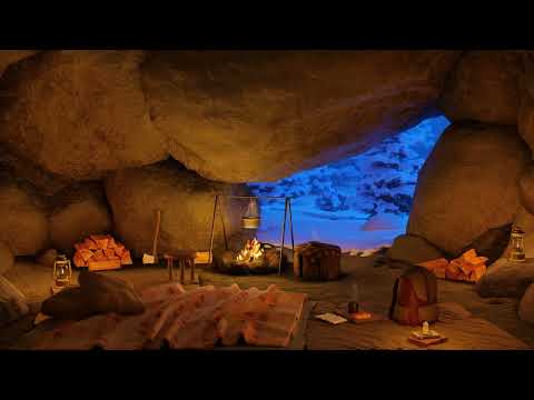Cozy Snowy Cave Ambience | Howling Blizzard & Crackling Fire Sounds for Sleep, Study & Relaxation