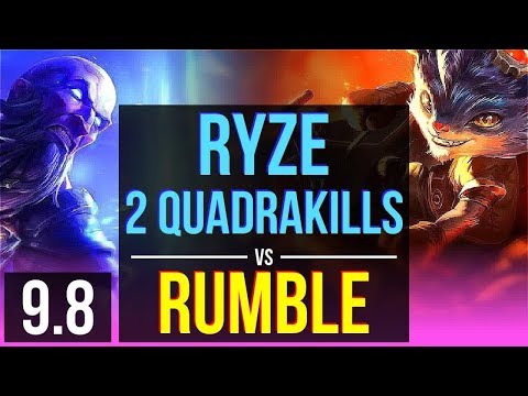Improve your skill as RYZE vs RUMBLE (MID) | 2 Quadrakills, Legendary | Korea Diamond | v9.8