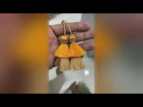 Multicolor rayon custom made tassels in gold, for garment, s...